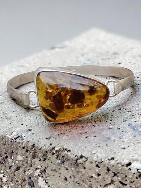 Vintage Sterling Silver Amber Bracelet